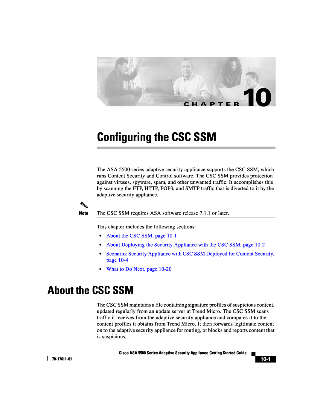 Cisco Systems ASA 5500 Configuring the CSC SSM, C H A P T E R, •About the CSC SSM, page, What to Do Next, page, 10-1 
