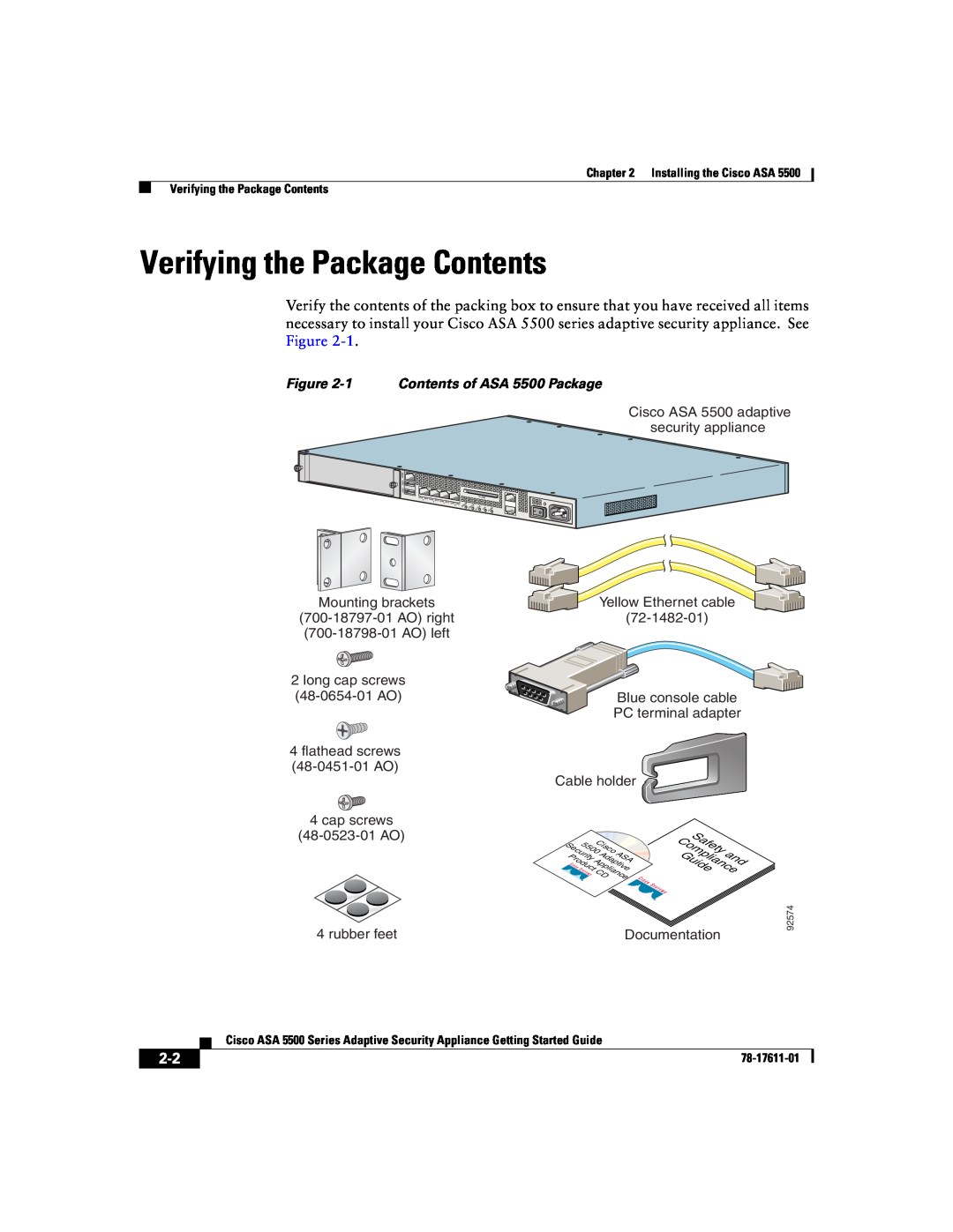 Cisco Systems manual Verifying the Package Contents, 1Contents of ASA 5500 Package 