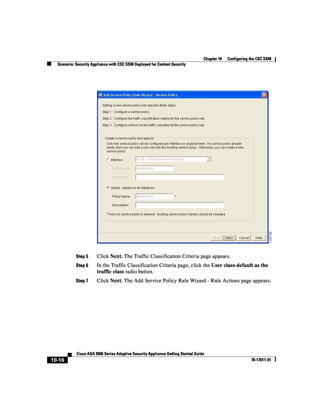 Cisco Systems ASA 5500 manual Click Next. The Traffic Classification Criteria page appears, 10-16 