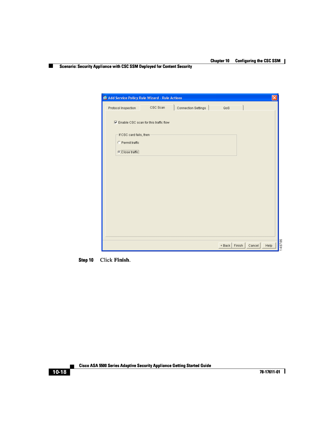 Cisco Systems ASA 5500 manual 10-18, Click Finish, Configuring the CSC SSM, 78-17611-01 