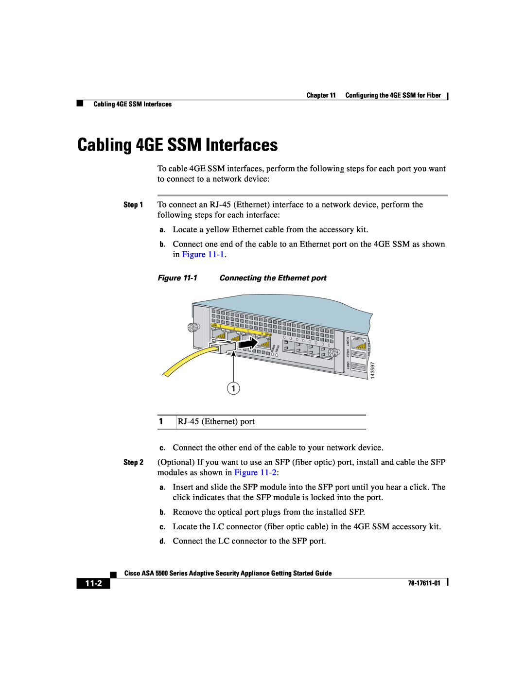 Cisco Systems ASA 5500 manual Cabling 4GE SSM Interfaces, 11-2 