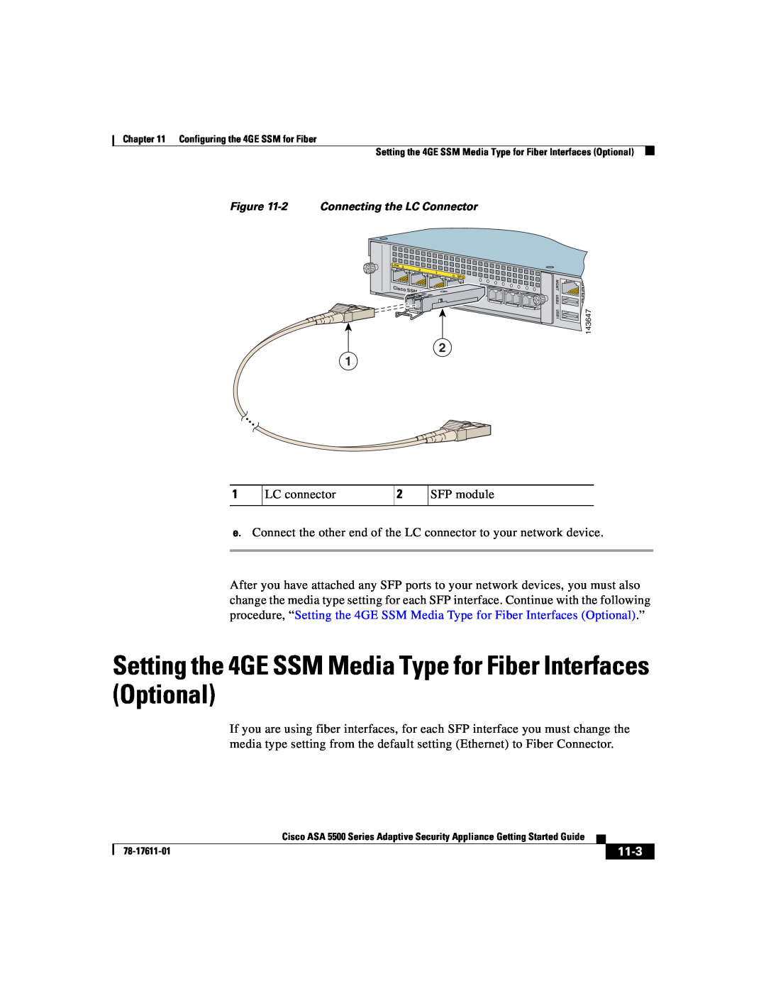 Cisco Systems ASA 5500 manual LC connector, 11-3 