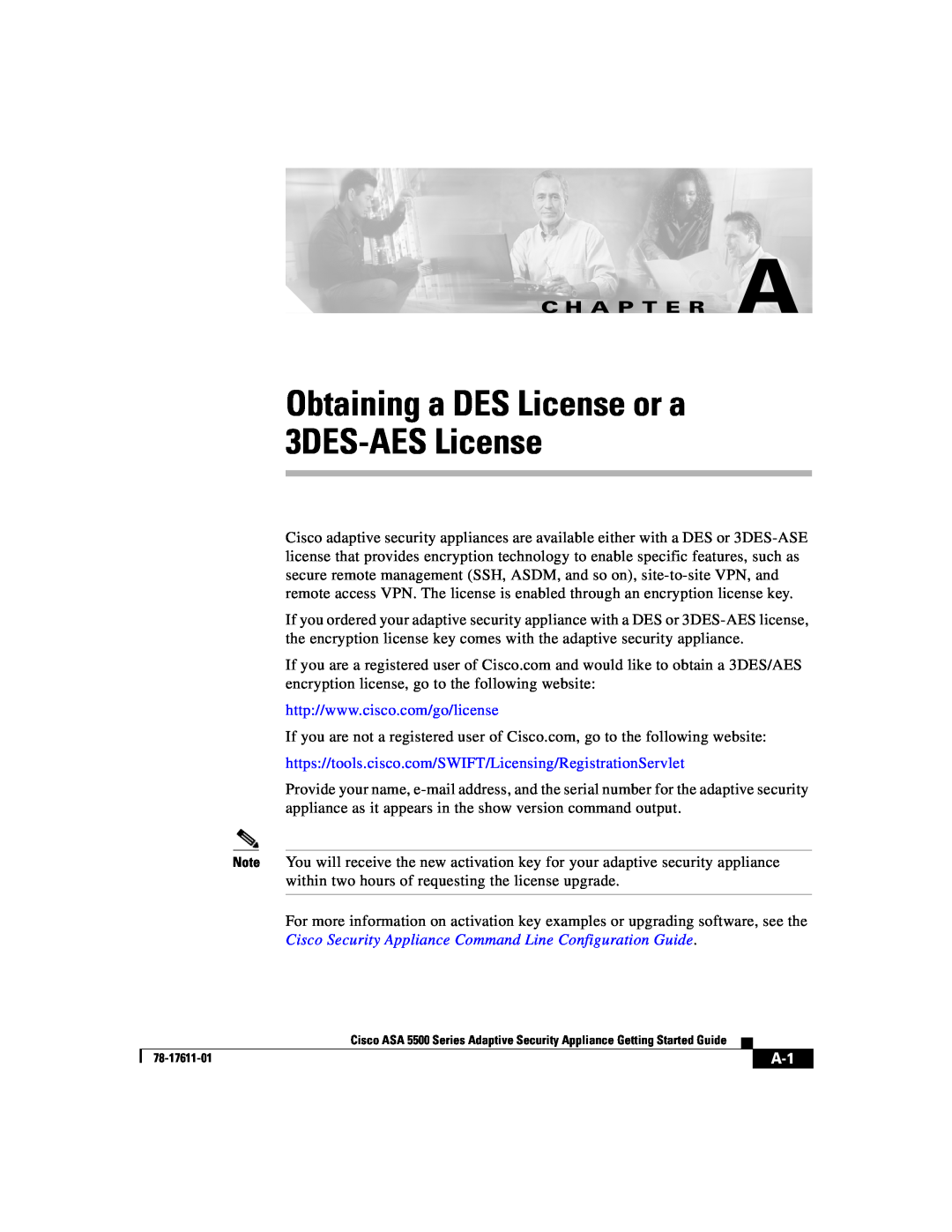 Cisco Systems ASA 5500 manual Obtaining a DES License or a 3DES-AESLicense, C H A P T E R A 