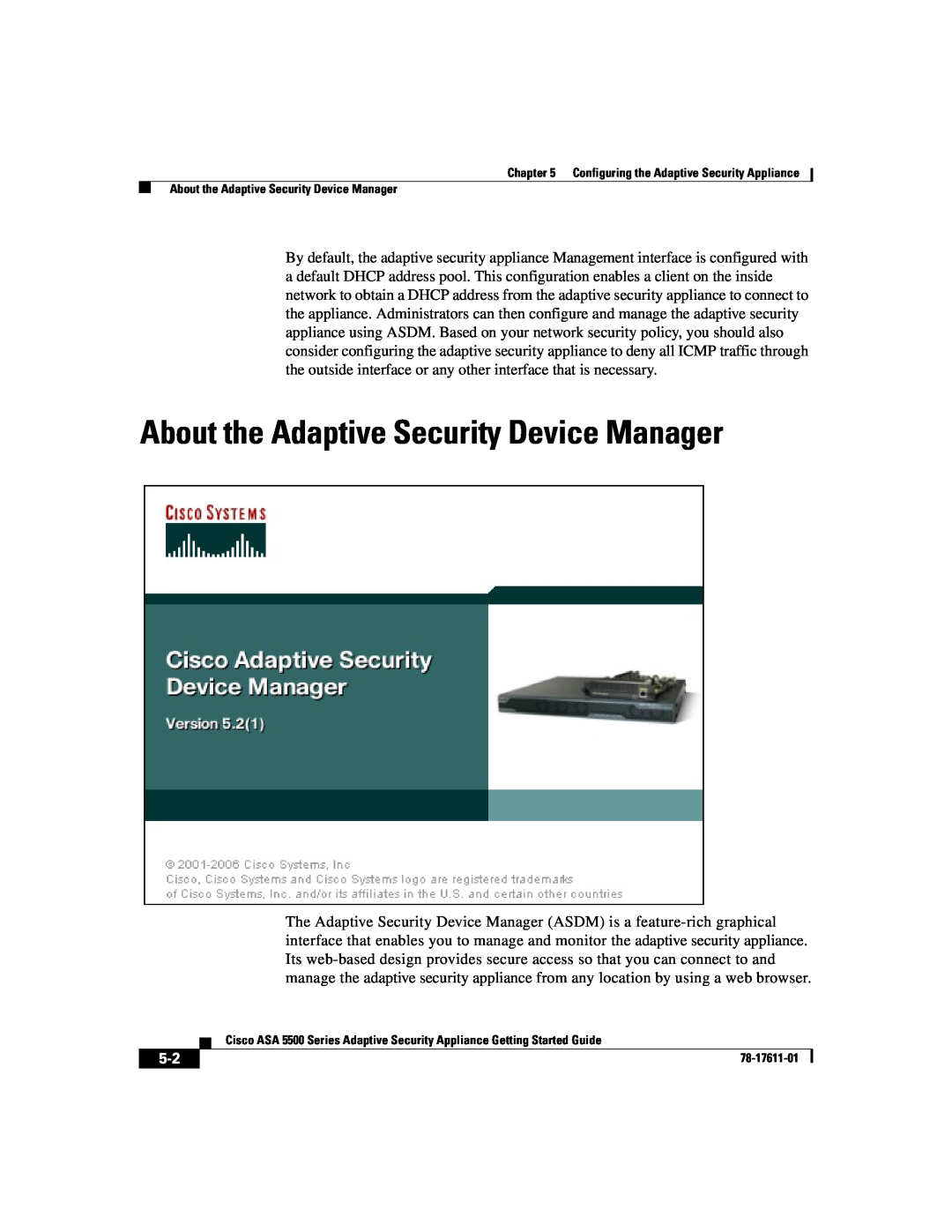Cisco Systems ASA 5500 manual About the Adaptive Security Device Manager, 78-17611-01 