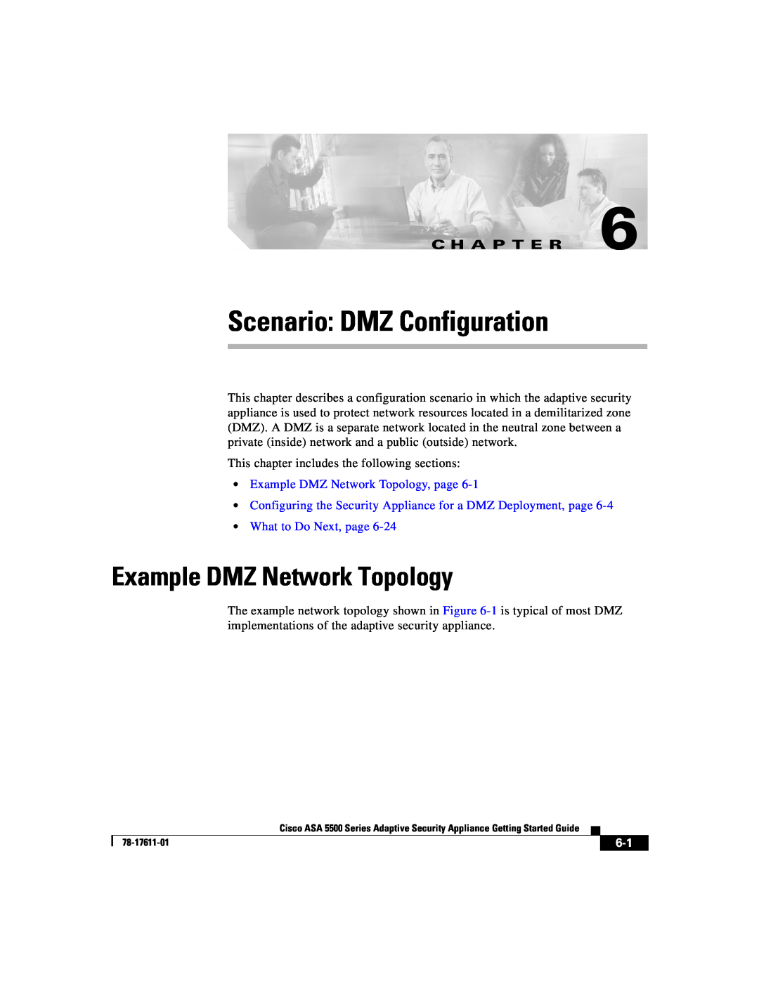 Cisco Systems ASA 5500 Scenario: DMZ Configuration, Example DMZ Network Topology, C H A P T E R, •What to Do Next, page 