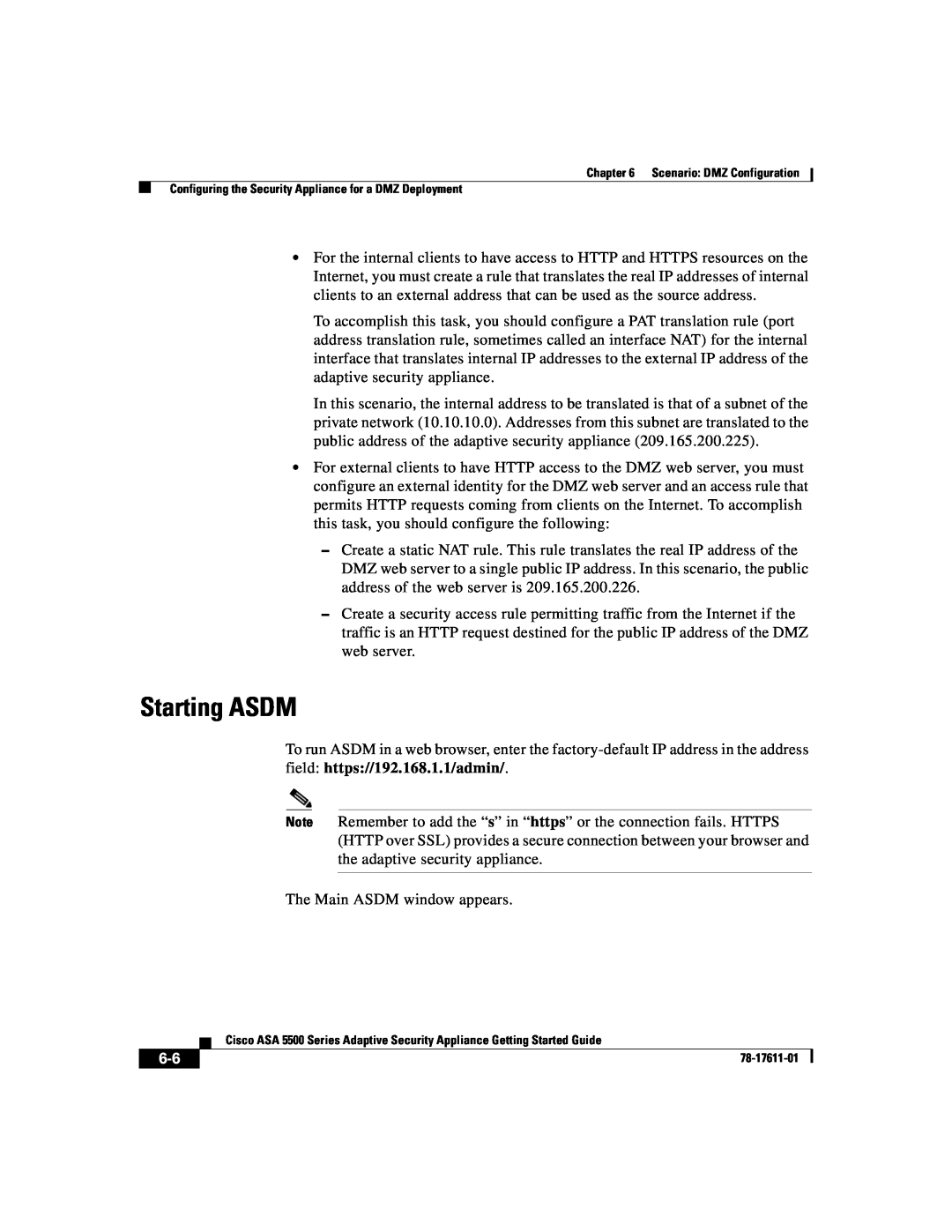 Cisco Systems ASA 5500 manual Starting ASDM 