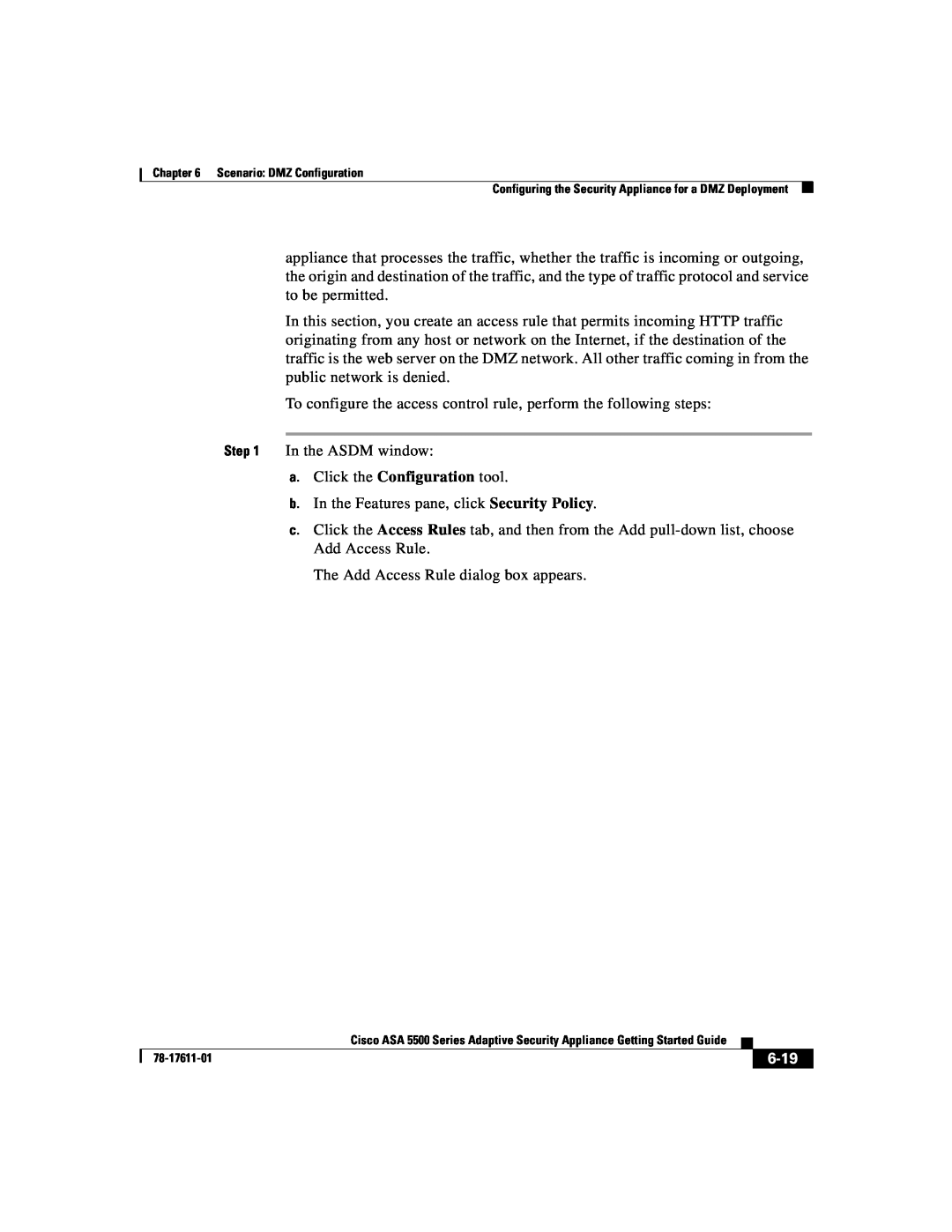 Cisco Systems ASA 5500 manual In the ASDM window, 6-19 