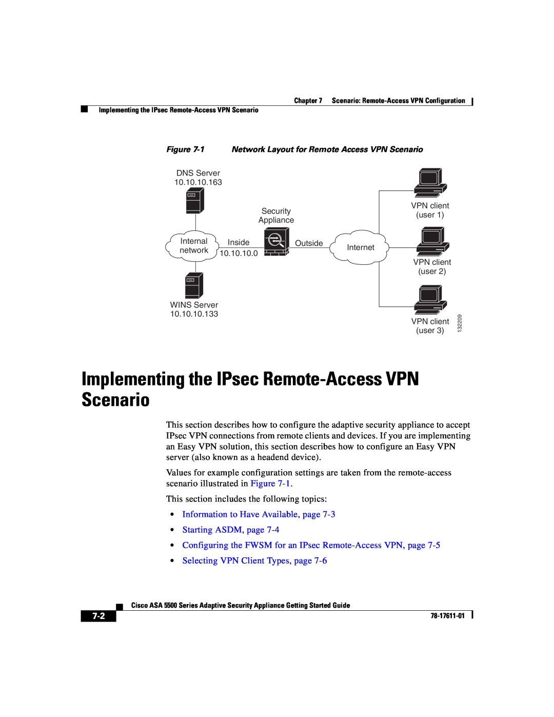 Cisco Systems ASA 5500 manual Implementing the IPsec Remote-AccessVPN Scenario, •Information to Have Available, page 