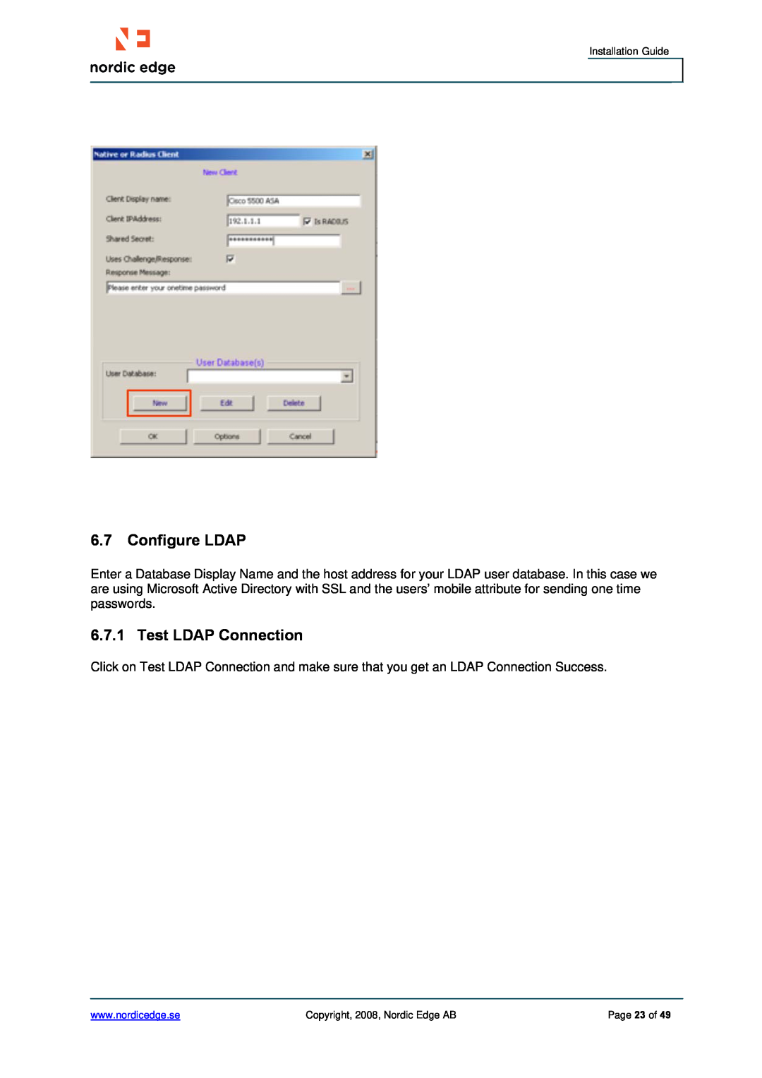 Cisco Systems ASA 5500 manual 6.7Configure LDAP, Test LDAP Connection, Page 23 of 
