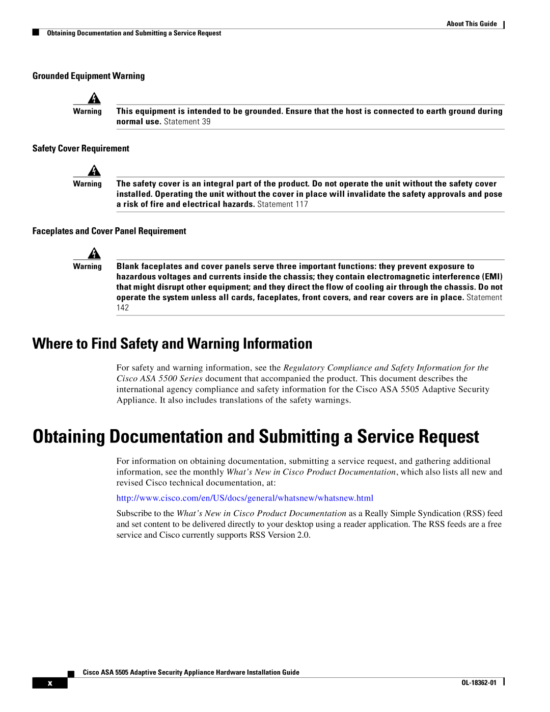 Cisco Systems ASA5505BUNK9, ASA 5505BUNK9, ASA5505K8RF manual Obtaining Documentation and Submitting a Service Request 