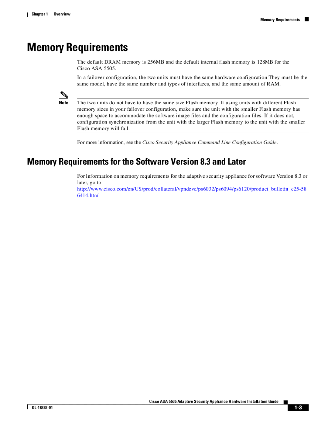 Cisco Systems ASA 5505BUNK9, ASA5505BUNK9, ASA5505K8RF manual Memory Requirements for the Software Version 8.3 and Later 