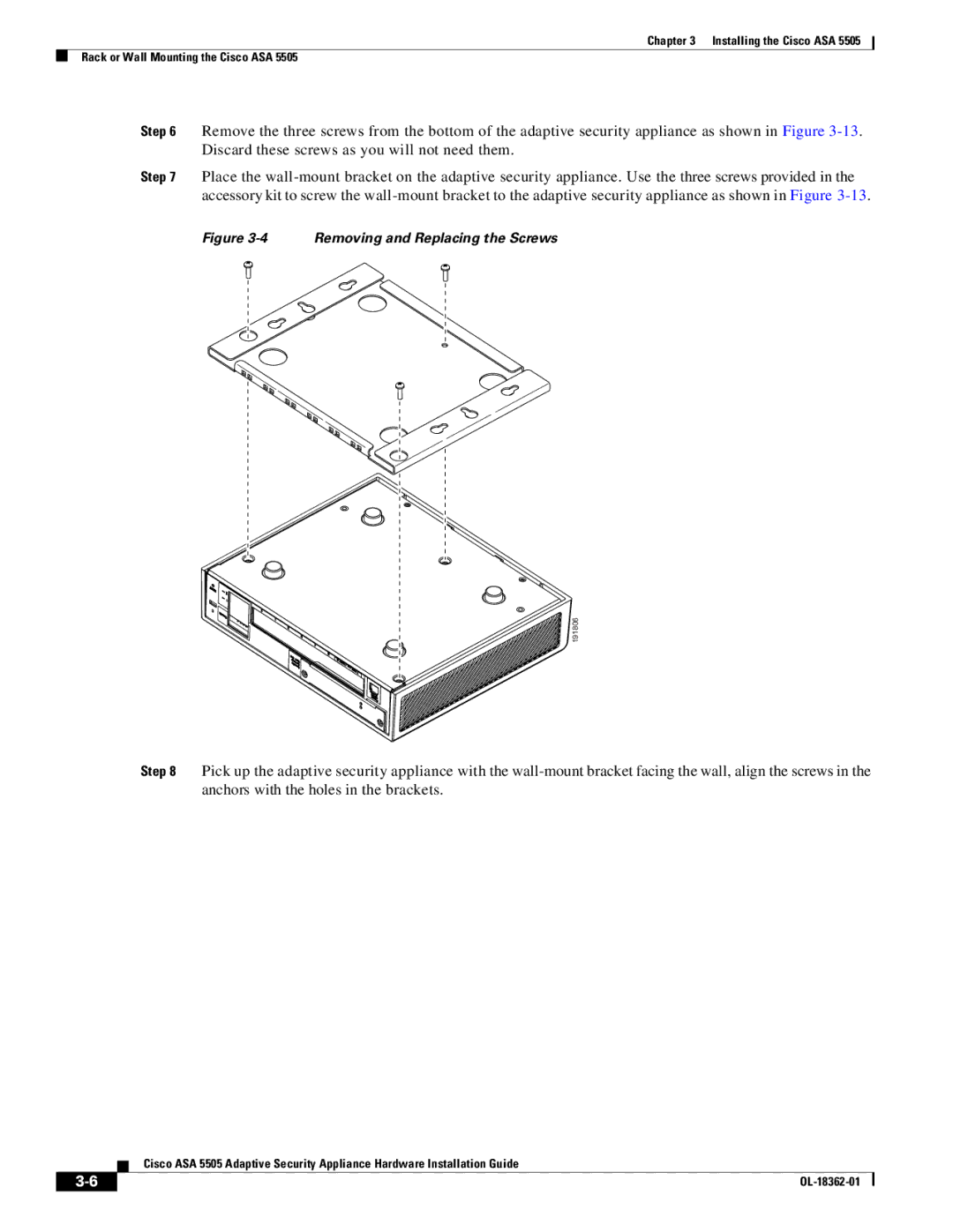 Cisco Systems ASA 5505BUNK9, ASA5505BUNK9, ASA5505K8RF manual Removing and Replacing the Screws 