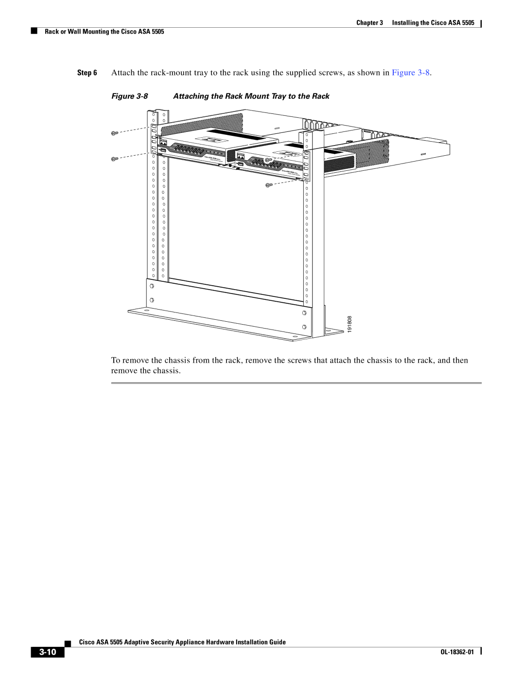 Cisco Systems ASA 5505BUNK9, ASA5505BUNK9, ASA5505K8RF manual Attaching the Rack Mount Tray to the Rack 