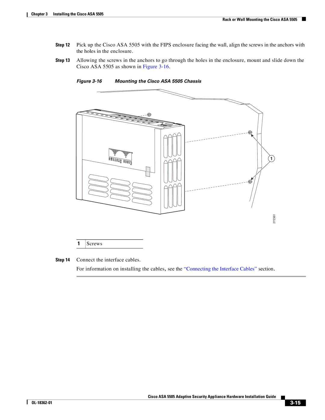 Cisco Systems ASA 5505BUNK9, ASA5505BUNK9, ASA5505K8RF manual Mounting the Cisco ASA 5505 Chassis 