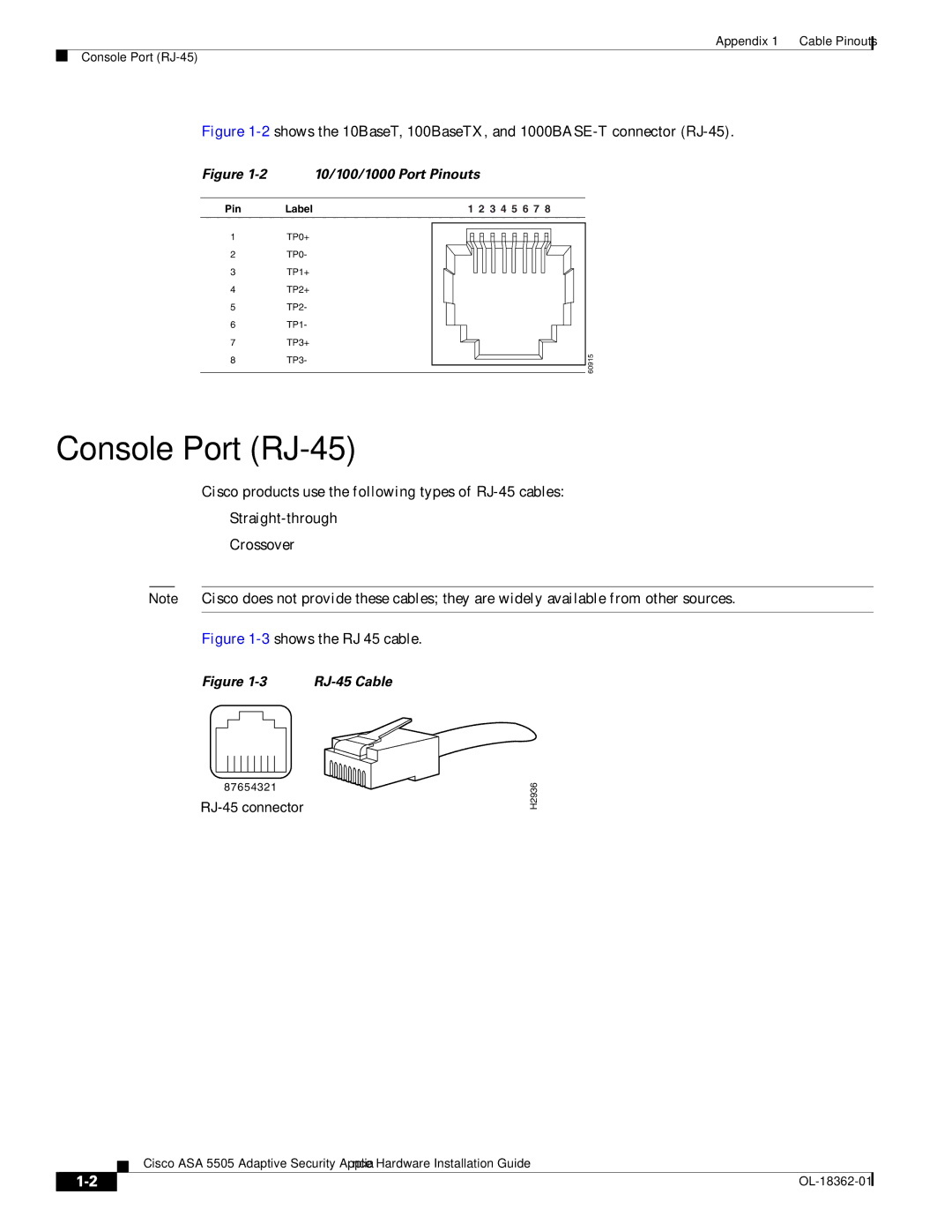 Cisco Systems ASA5505BUNK9, ASA 5505BUNK9, ASA5505K8RF manual Console Port RJ-45, 3shows the RJ 45 cable 