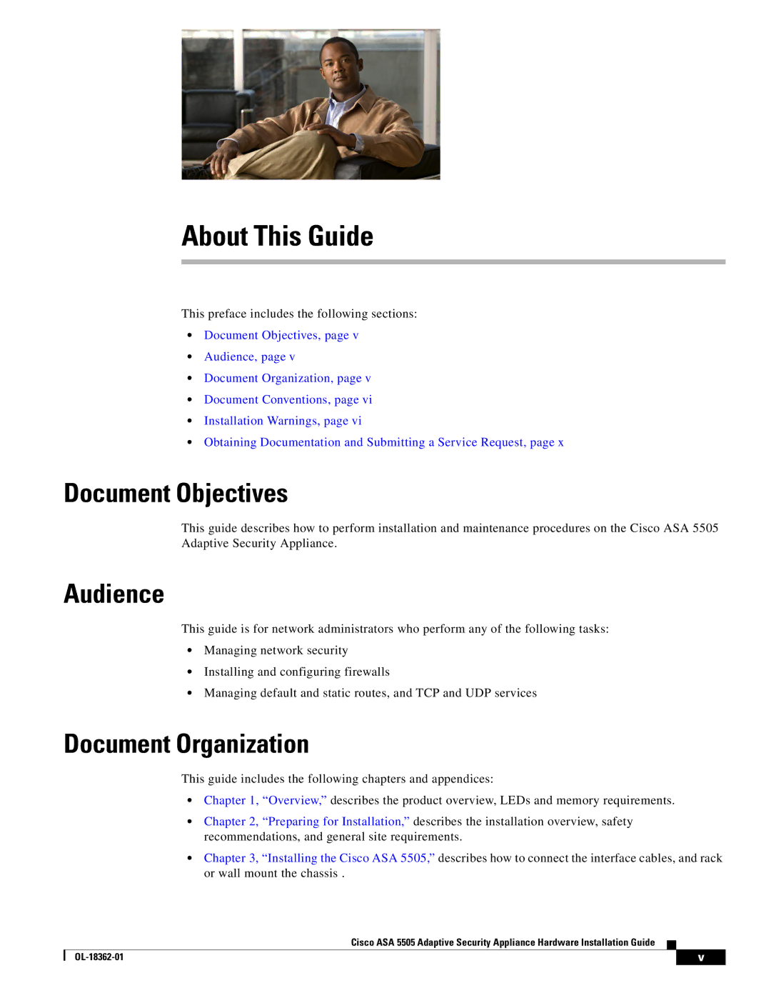 Cisco Systems ASA 5505BUNK9, ASA5505BUNK9 manual About This Guide, Document Objectives, Audience, Document Organization 