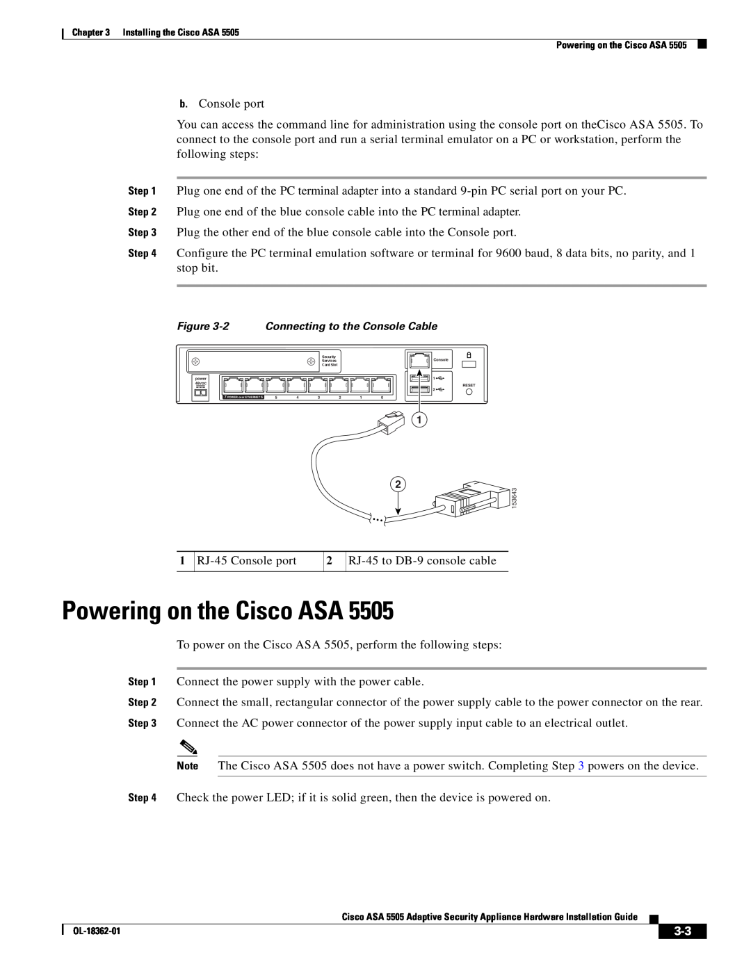 Cisco Systems ASA 5505BUNK9, ASA5505BUNK9, ASA5505K8RF manual Powering on the Cisco ASA 