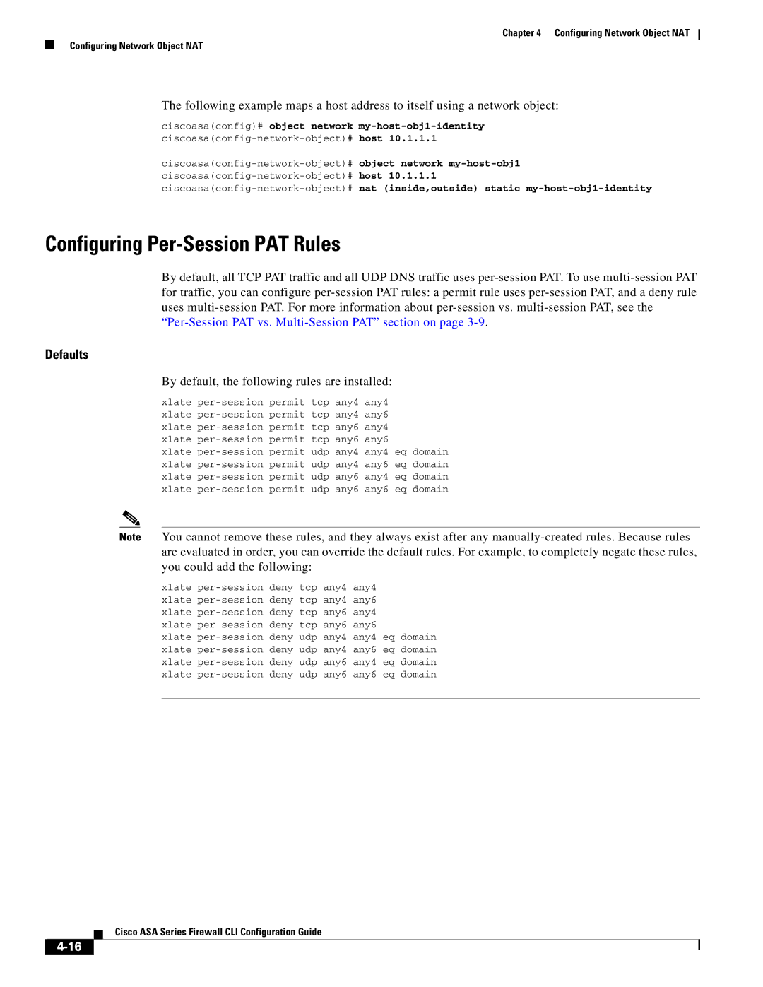 Cisco Systems ASA 5555-X, ASA 5505 manual Configuring Per-Session PAT Rules, By default, the following rules are installed 