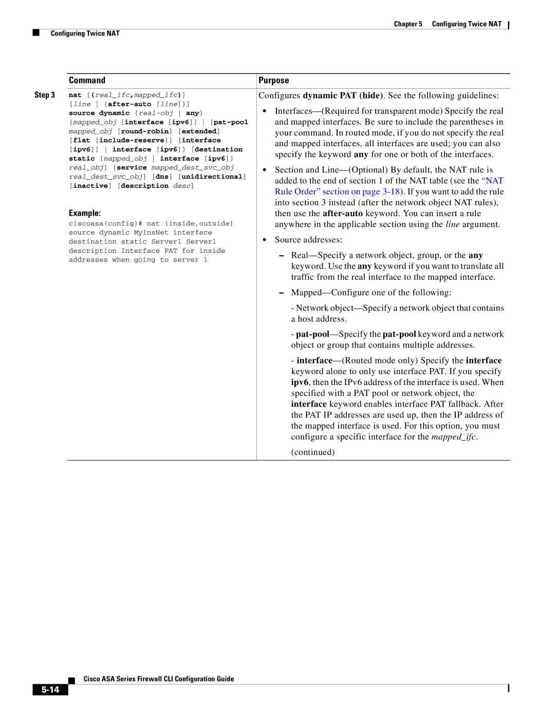 Cisco Systems ASA 5555-X Configures dynamic PAT hide. See the following guidelines, Mapped-Configure one of the following 