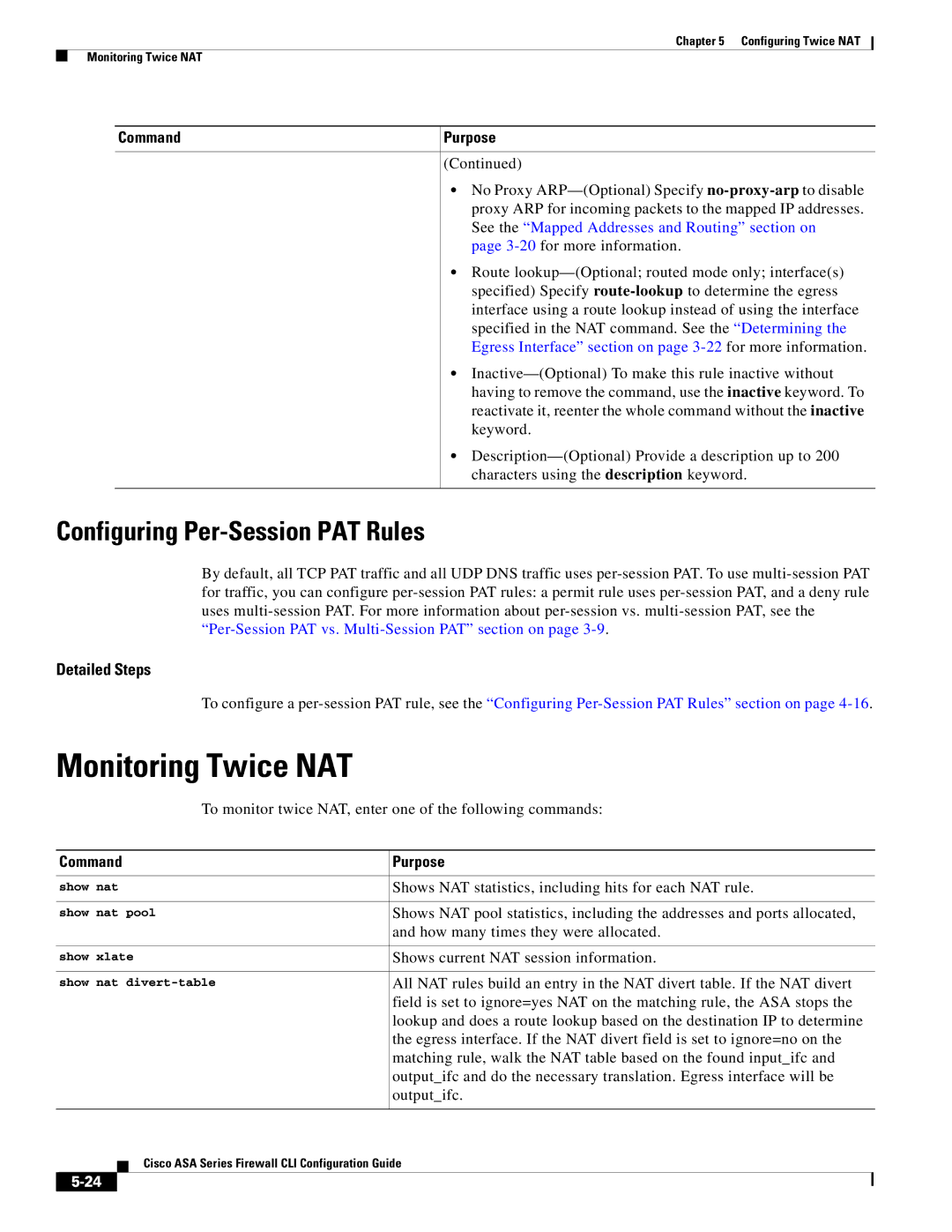 Cisco Systems ASA 5505 manual Monitoring Twice NAT, To monitor twice NAT, enter one of the following commands, Outputifc 