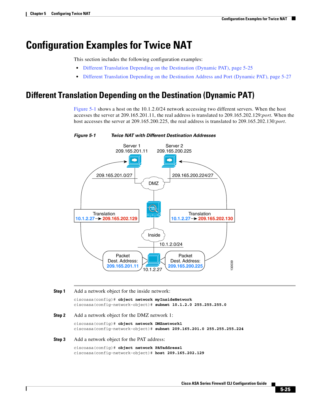 Cisco Systems ASA 5545-X, ASA 5505 manual Configuration Examples for Twice NAT, Add a network object for the inside network 