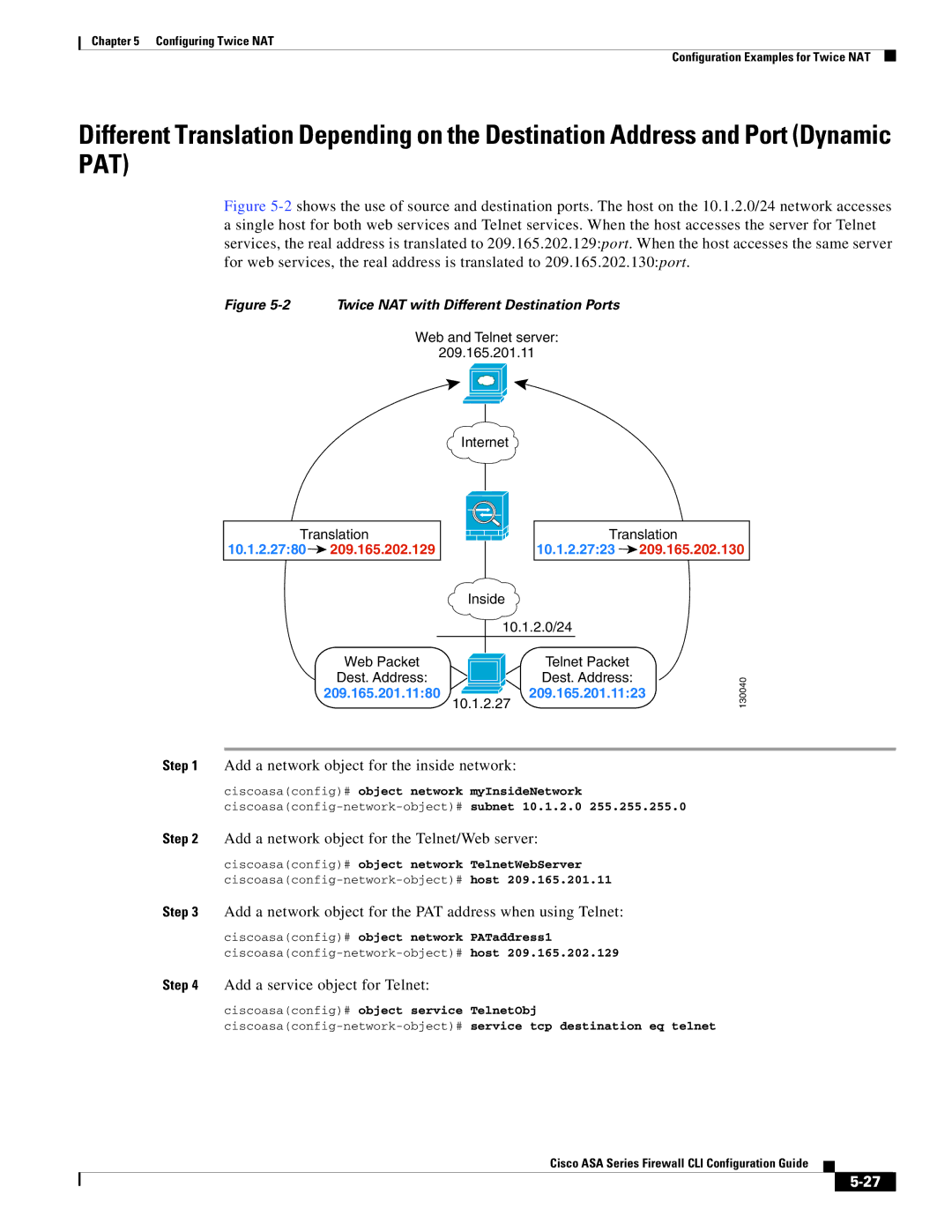 Cisco Systems ASA 5585-X, ASA 5505 manual Add a network object for the Telnet/Web server, Add a service object for Telnet 