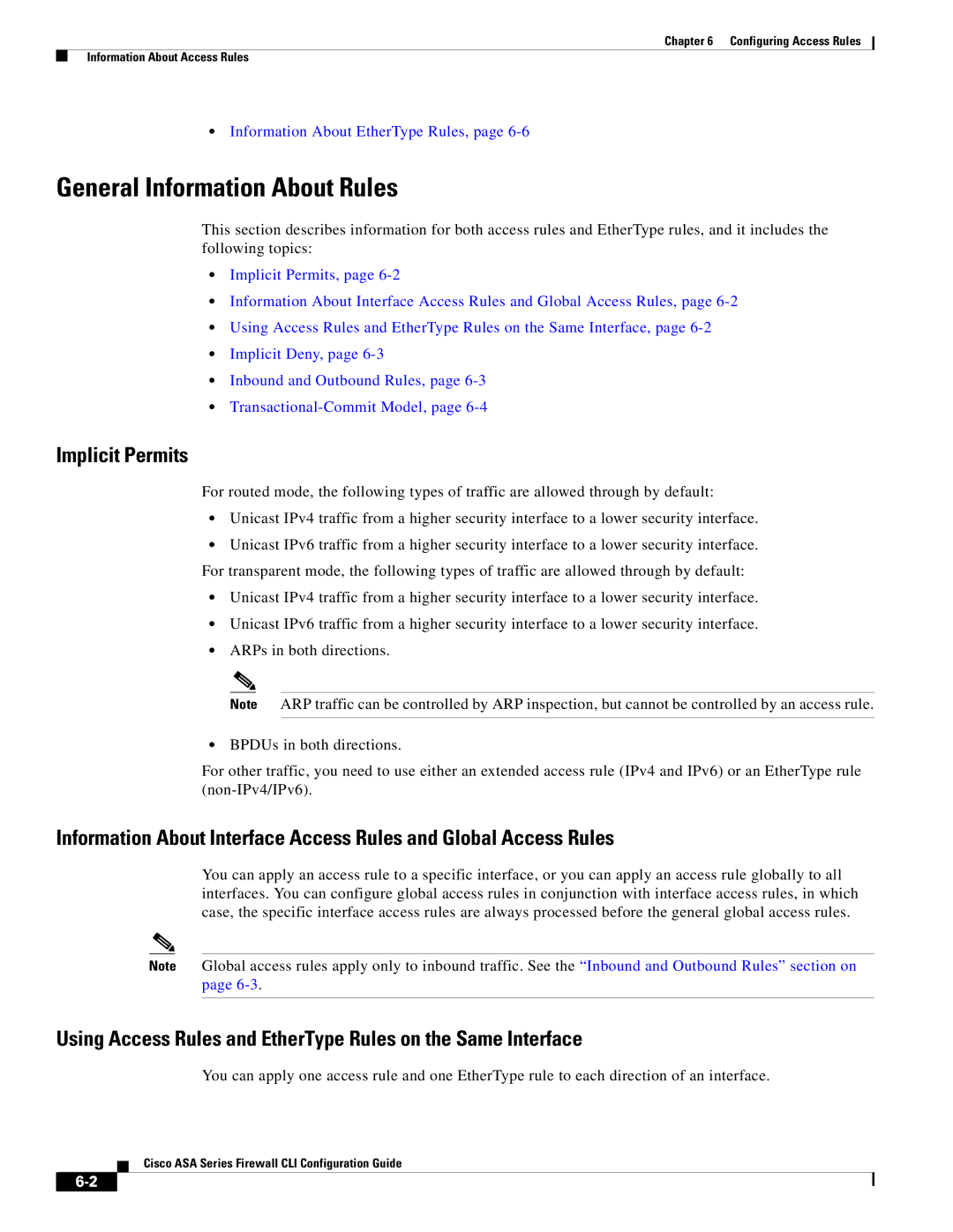 Cisco Systems ASA 5505, ASA 5545-X General Information About Rules, Implicit Permits, Information About EtherType Rules 