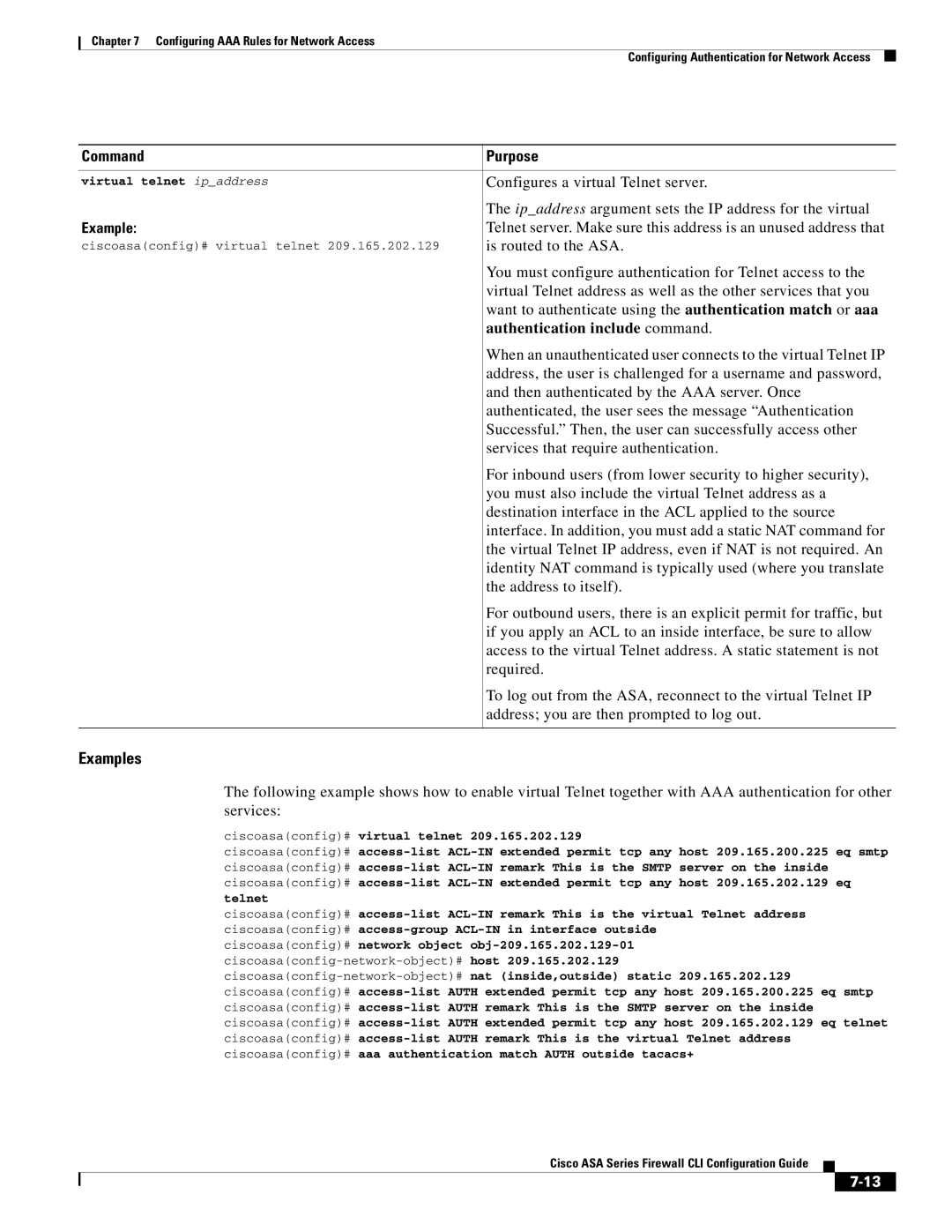 Cisco Systems and the ASA Services Module, ASA 5505, ASA 5545-X, ASA 5555-X, ASA 5585-X manual Authentication include command 