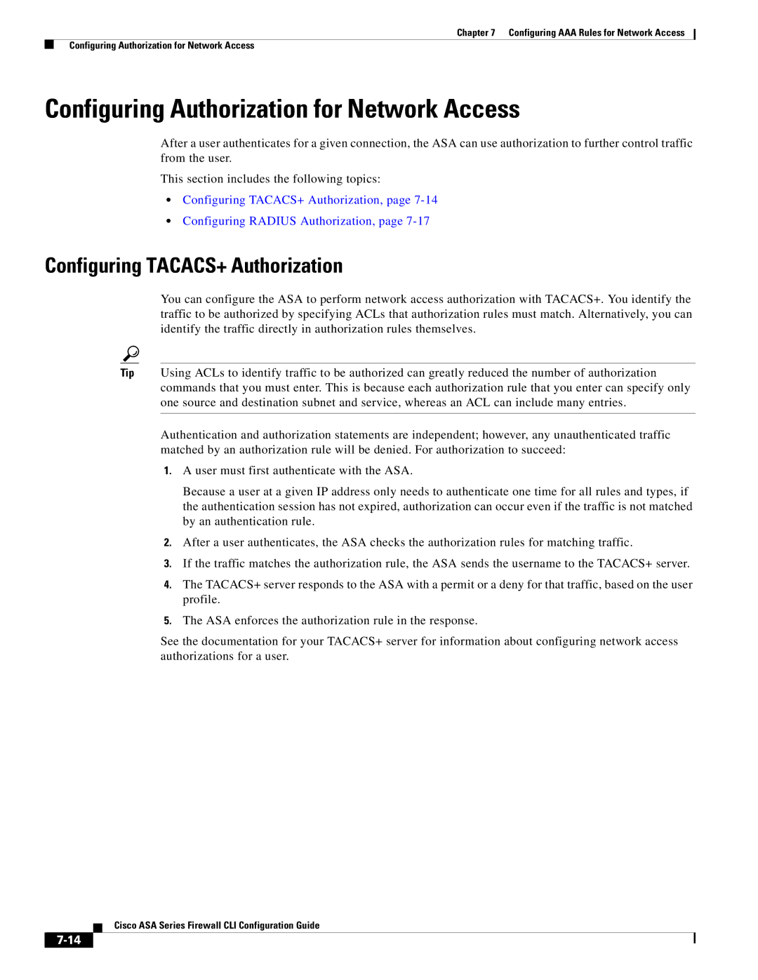 Cisco Systems ASA 5505, ASA 5545-X manual Configuring Authorization for Network Access, Configuring TACACS+ Authorization 