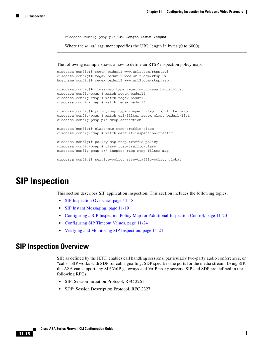 Cisco Systems ASA 5555-X, ASA 5505, ASA 5545-X, ASA 5585-X, ASA 5580 manual SIP Inspection Overview, 11-18 