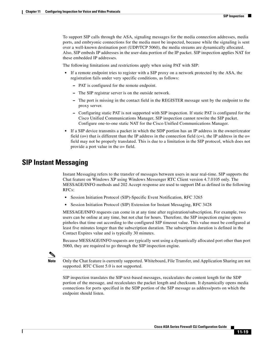 Cisco Systems ASA 5585-X, ASA 5505, ASA 5545-X, ASA 5555-X, ASA 5580, and the ASA Services Module SIP Instant Messaging, 11-19 