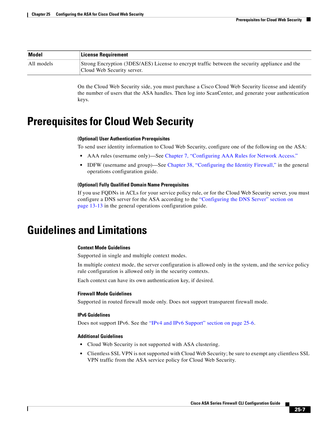 Cisco Systems ASA 5545-X, ASA 5505 Prerequisites for Cloud Web Security, Optional User Authentication Prerequisites, 25-7 