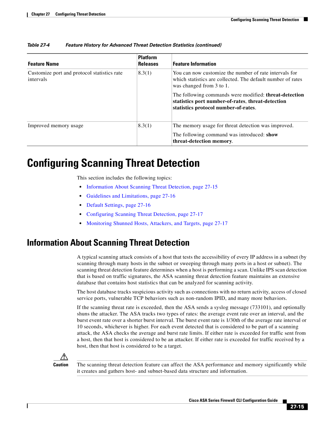 Cisco Systems ASA 5585-X manual Configuring Scanning Threat Detection, Information About Scanning Threat Detection, 27-15 