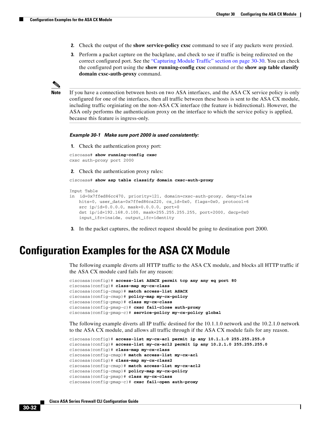 Cisco Systems ASA 5555-X manual Configuration Examples for the ASA CX Module, Check the authentication proxy port, 30-32 