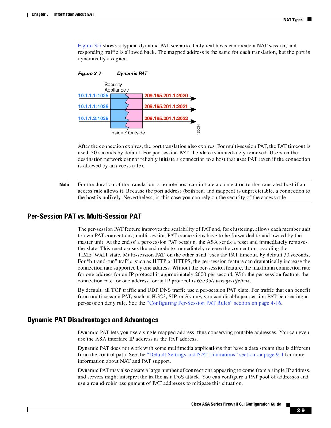 Cisco Systems ASA 5585-X, ASA 5505 manual Per-Session PAT vs. Multi-Session PAT, Dynamic PAT Disadvantages and Advantages 