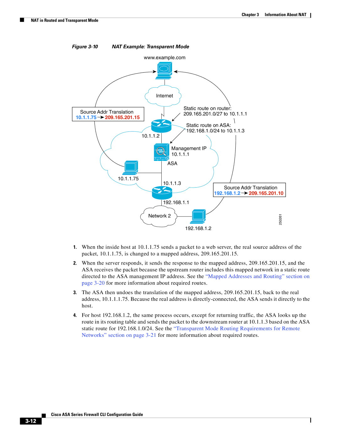 Cisco Systems ASA 5505, ASA 5545-X, ASA 5555-X, ASA 5585-X, ASA 5580, and the ASA Services Module NAT Example Transparent Mode 