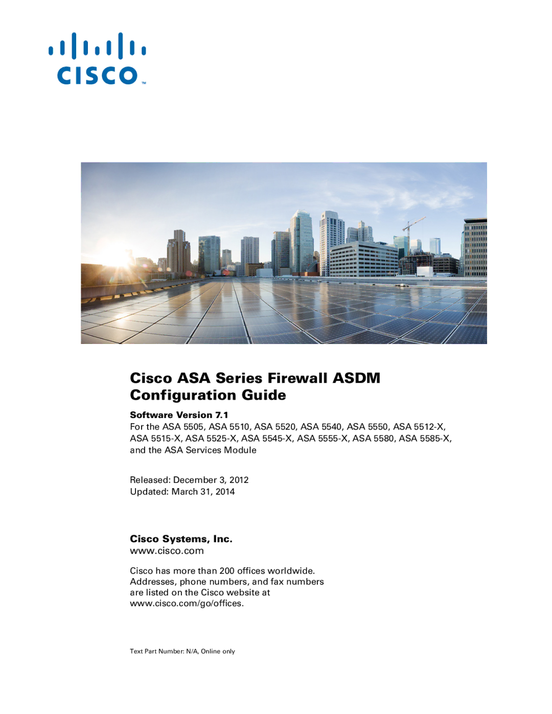 Cisco Systems ASA 5545-X, ASA 5505, ASA 5555-X manual Cisco ASA Series Firewall Asdm Configuration Guide, Software Version 