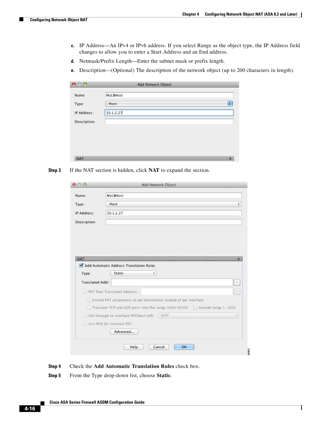 Cisco Systems ASA 5505, ASA 5545-X, ASA 5555-X, ASA 5585-X, ASA 5580 manual From the Type drop-down list, choose Static 