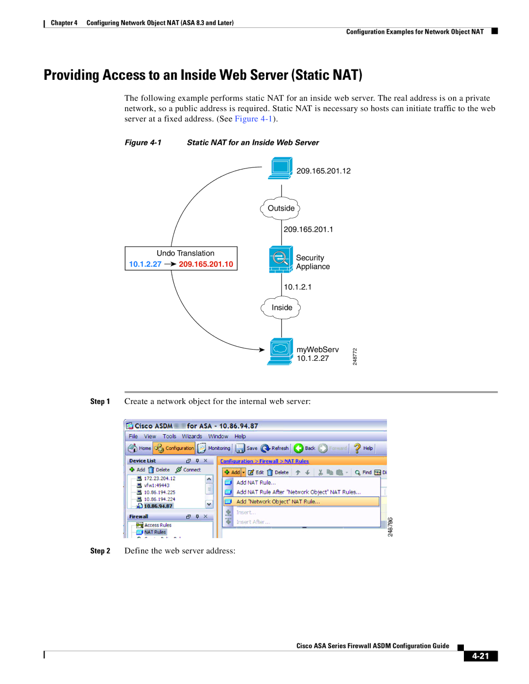 Cisco Systems ASA Services Module Providing Access to an Inside Web Server Static NAT, Static NAT for an Inside Web Server 