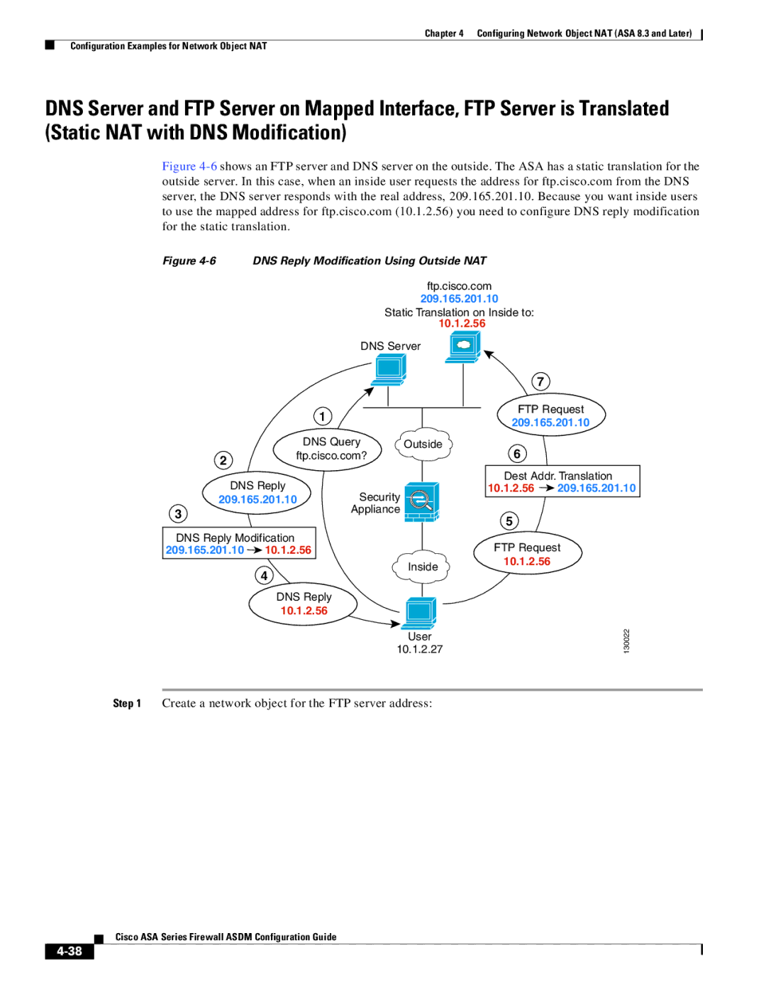 Cisco Systems ASA 5580, ASA 5505, ASA 5545-X, ASA 5555-X, ASA 5585-X manual DNS Reply Modification Using Outside NAT 