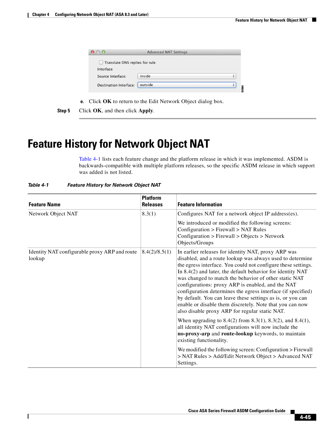 Cisco Systems ASA Services Module, ASA 5505, ASA 5545-X, ASA 5555-X, ASA 5585-X manual Feature History for Network Object NAT 