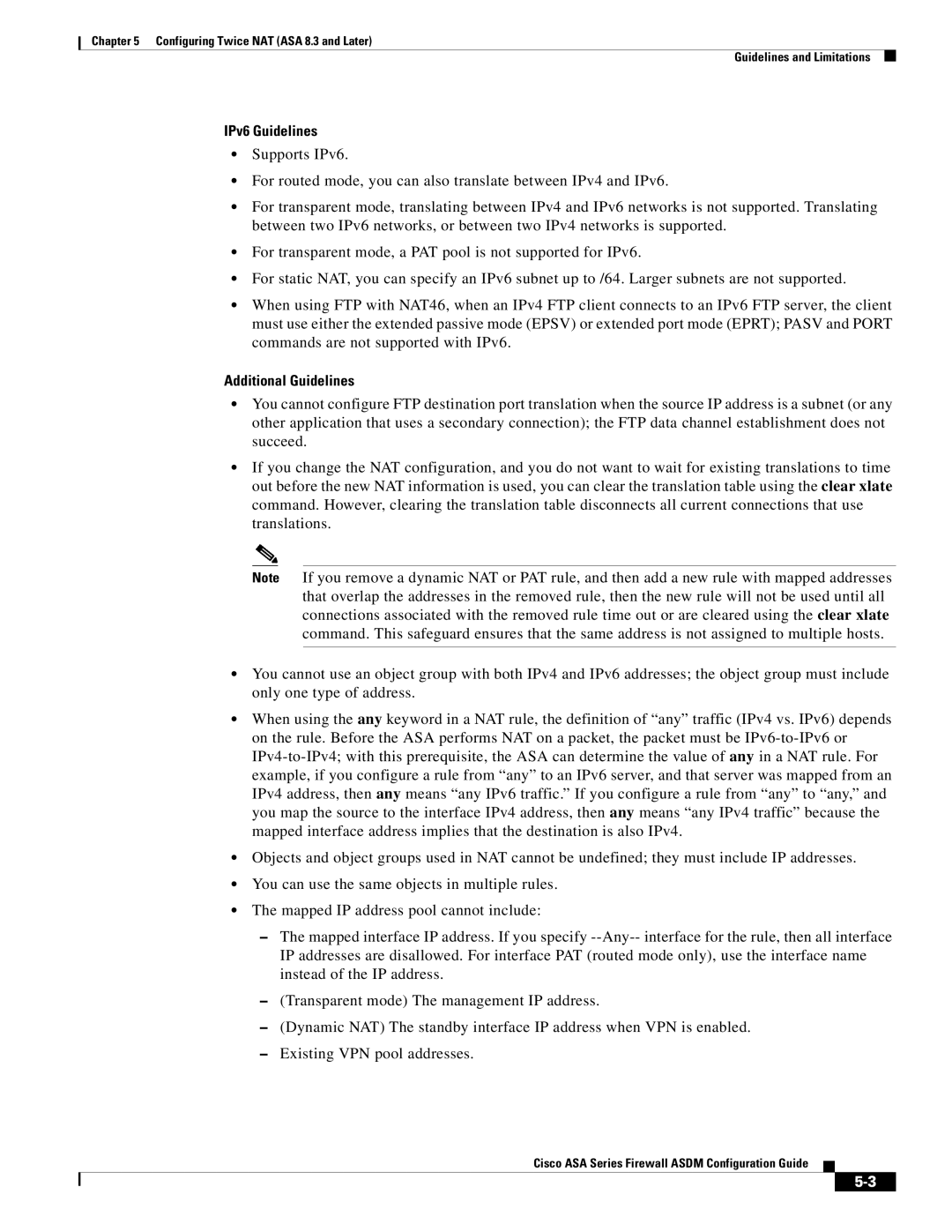 Cisco Systems ASA 5545-X, ASA 5505, ASA 5555-X, ASA 5585-X, ASA 5580, ASA Services Module manual IPv6 Guidelines 