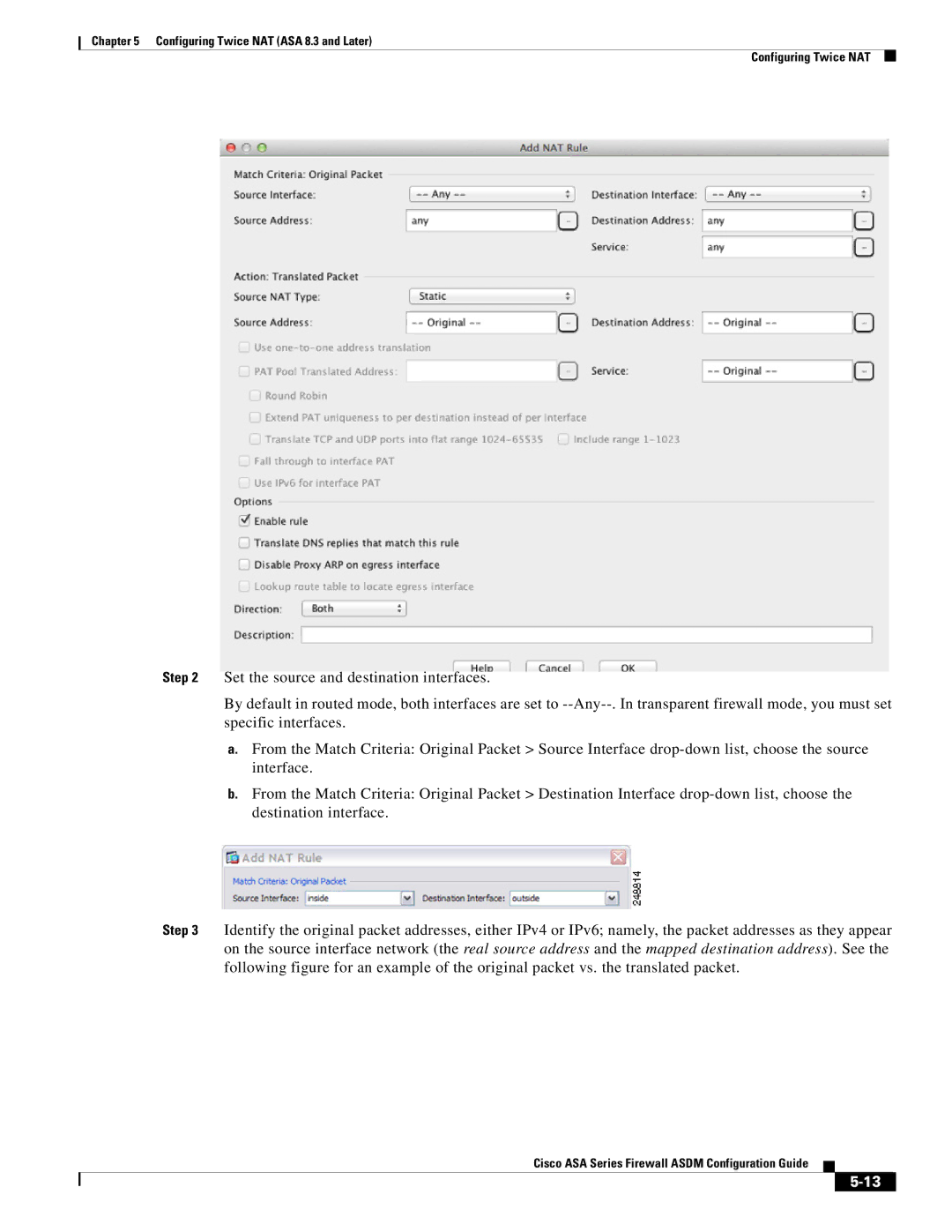 Cisco Systems ASA Services Module, ASA 5505, ASA 5545-X, ASA 5555-X, ASA 5585-X manual Configuring Twice NAT ASA 8.3 and Later 