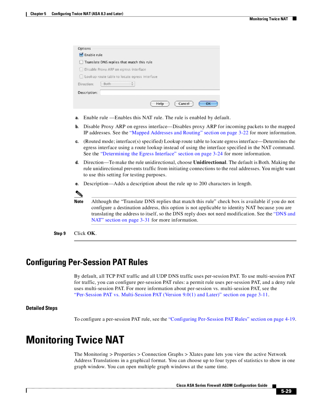 Cisco Systems ASA 5585-X, ASA 5505, ASA 5545-X, ASA 5555-X, ASA 5580 Monitoring Twice NAT, Configuring Per-Session PAT Rules 