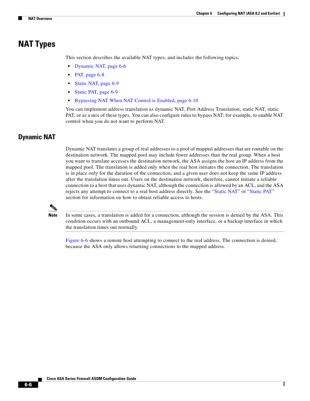 Cisco Systems ASA 5555-X, ASA 5505, ASA 5545-X, ASA 5585-X, ASA 5580, ASA Services Module manual NAT Types, Dynamic NAT 