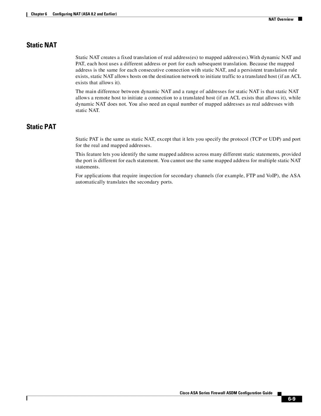 Cisco Systems ASA Services Module, ASA 5505, ASA 5545-X, ASA 5555-X, ASA 5585-X, ASA 5580 manual Static NAT, Static PAT 