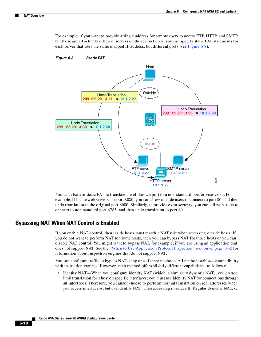 Cisco Systems ASA 5505, ASA 5545-X, ASA 5555-X, ASA 5585-X, ASA 5580 manual Bypassing NAT When NAT Control is Enabled 