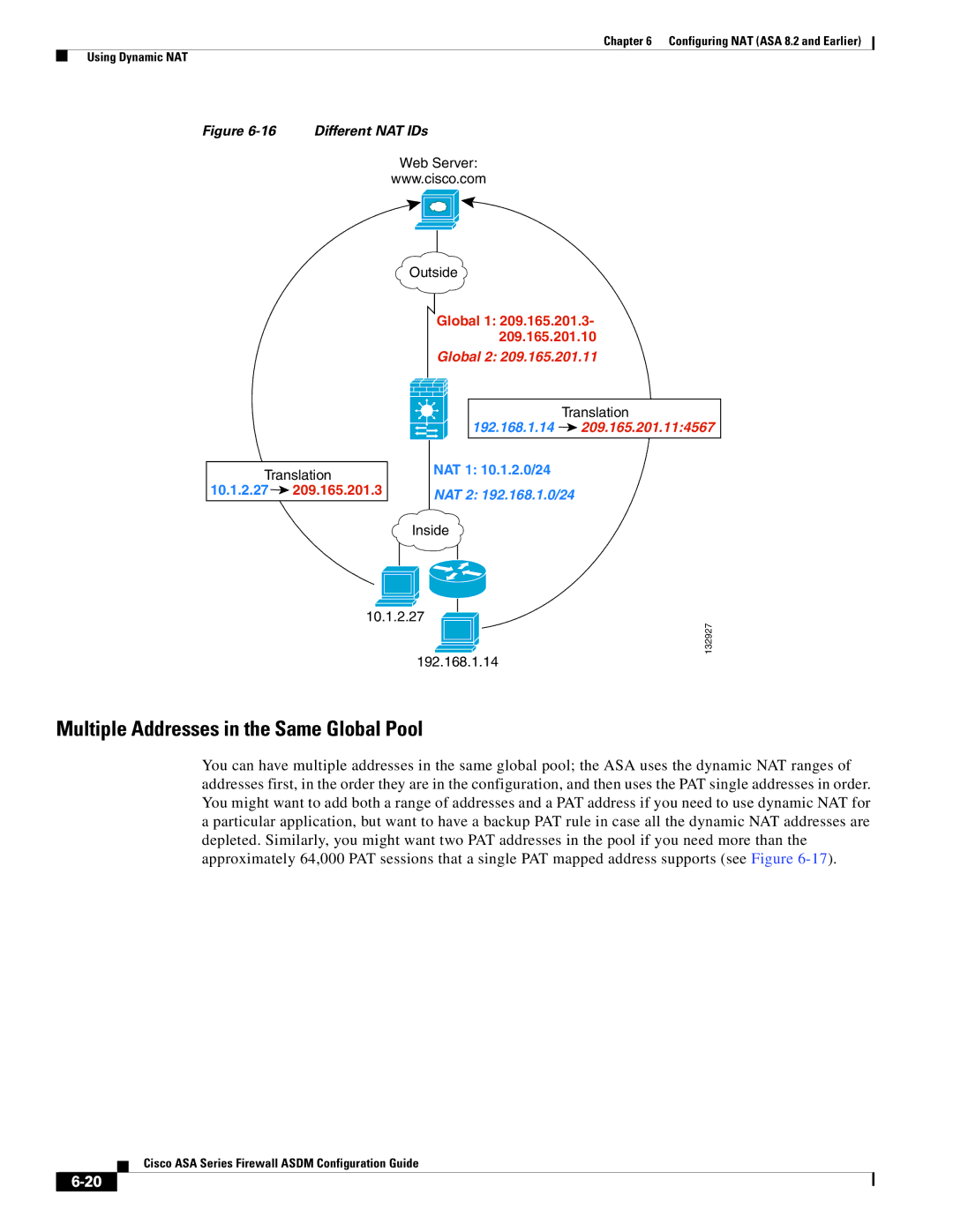 Cisco Systems ASA 5580, ASA 5505, ASA 5545-X, ASA 5555-X manual Multiple Addresses in the Same Global Pool, Different NAT IDs 