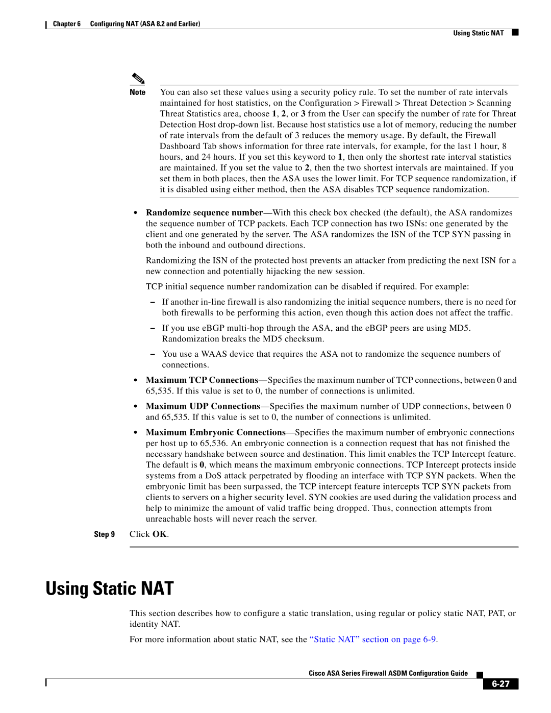 Cisco Systems ASA Services Module, ASA 5505, ASA 5545-X, ASA 5555-X, ASA 5585-X, ASA 5580 manual Using Static NAT 