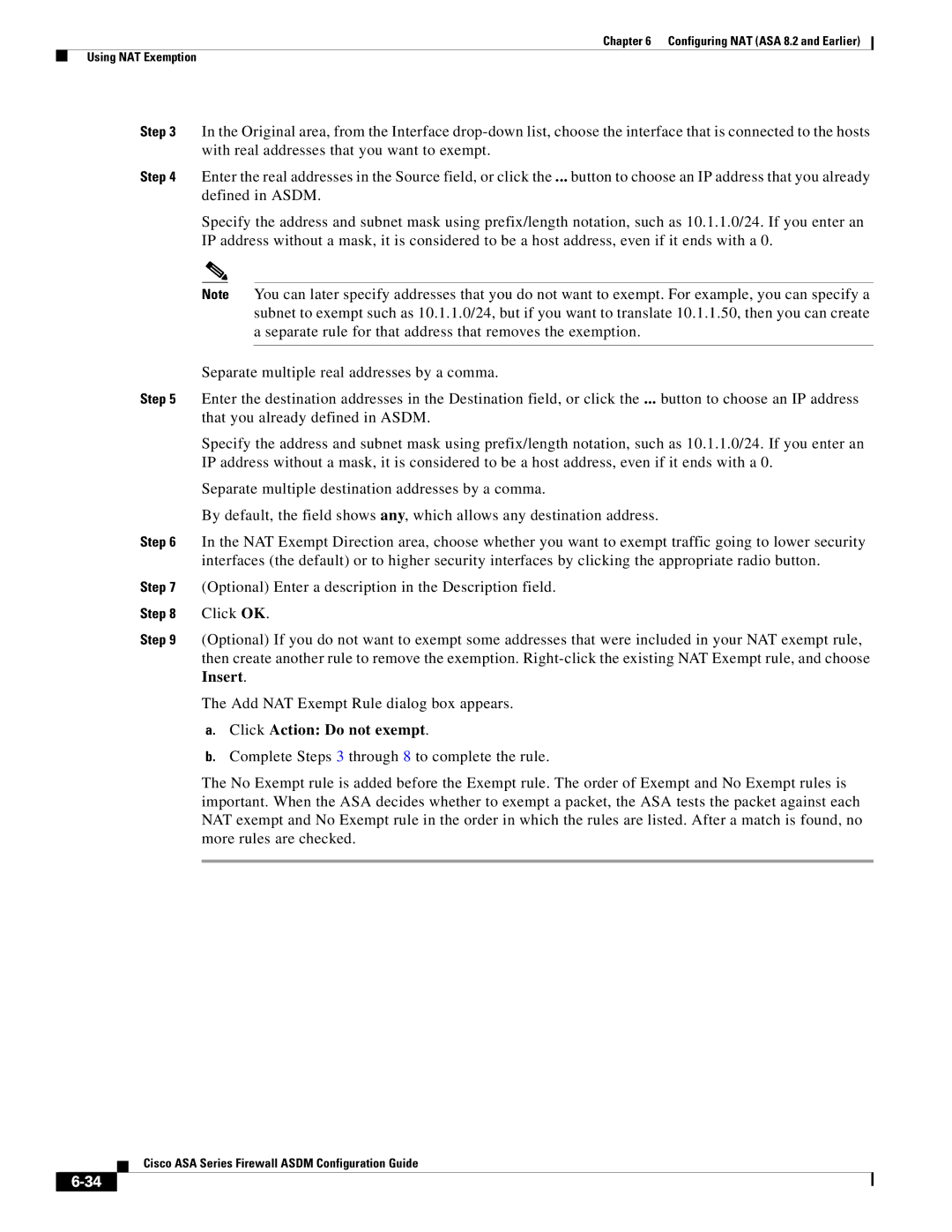 Cisco Systems ASA 5505, ASA 5545-X, ASA 5555-X, ASA 5585-X, ASA 5580, ASA Services Module manual Click Action Do not exempt 